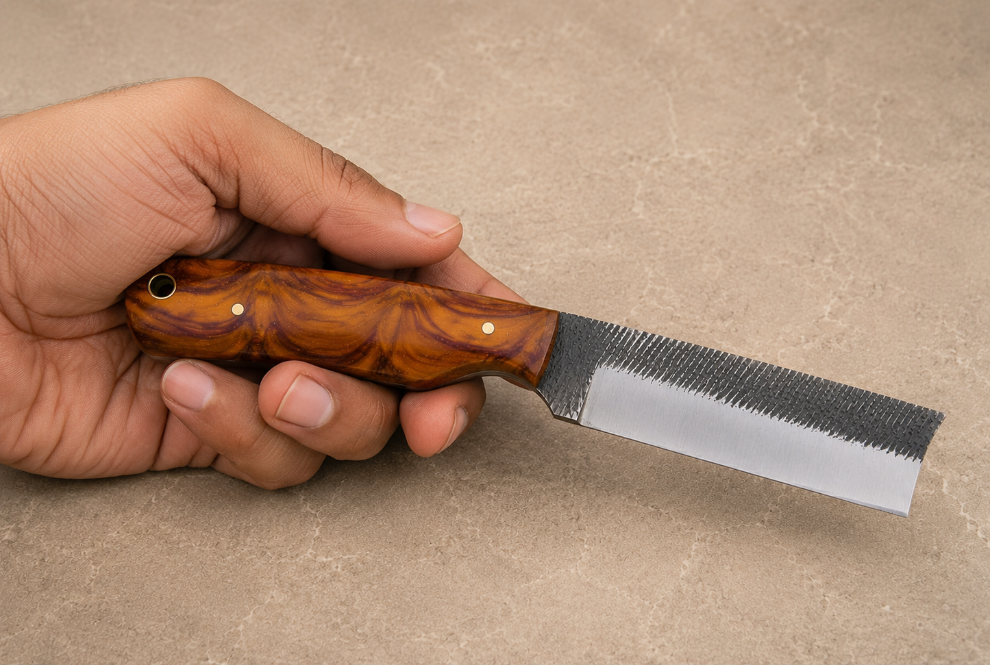 Premium Hand-Forged Railroad Steel Bull Cutter Knife Leather Sheath Included