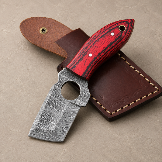 Heritage Mini Damascus Steel Utility Knife – 512 Layer Hand Forged Fixed Blade with Leather Sheath