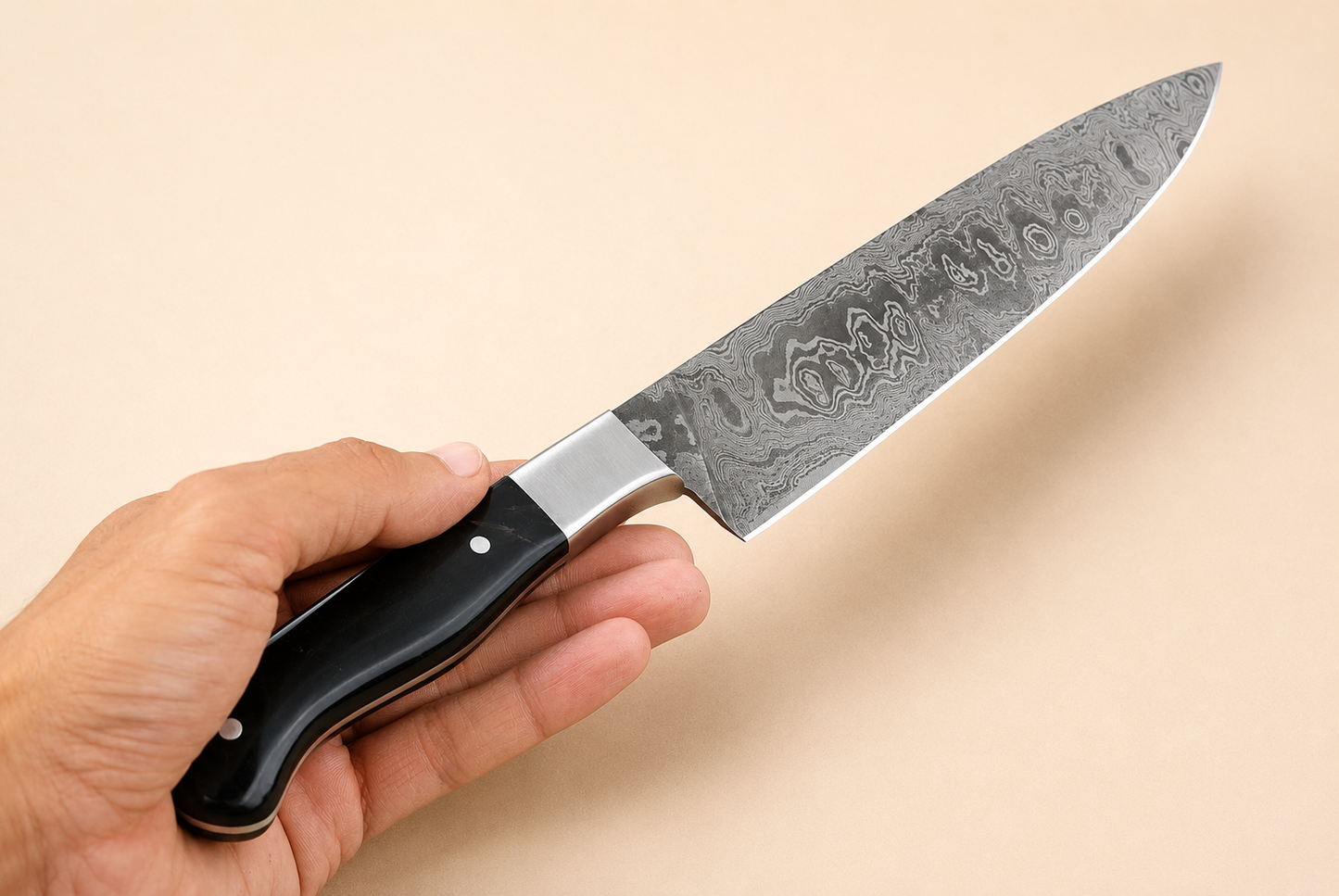 Custom Hand Forged Damascus Steel Chef Knife – 8 Inch Kitchen Knife with Horn & Steel Bolster Handle, 512 Layers