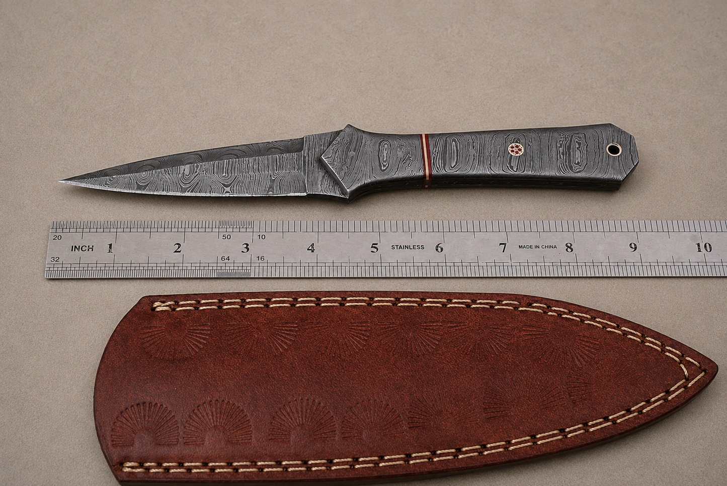 ForgeLine Damascus Steel Knife – Full Tang 512 Layer Hand Forged Blade with Damascus Steel Handle & Leather Sheath