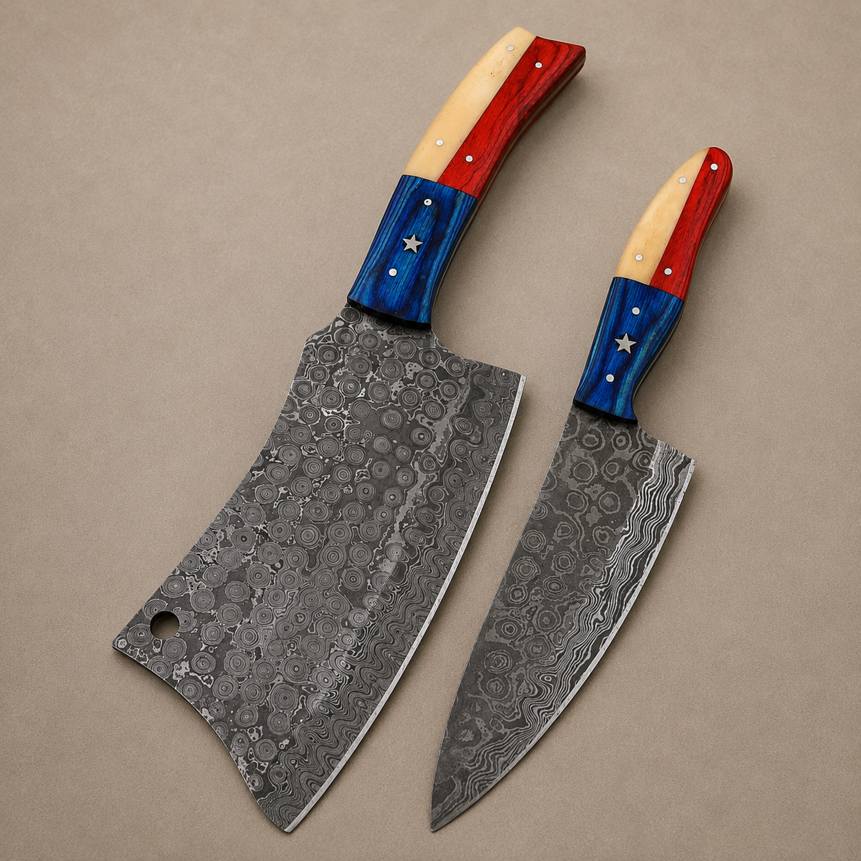 Handmade Damascus Steel Chef Knife Set (2 Pieces) with Wood Handles