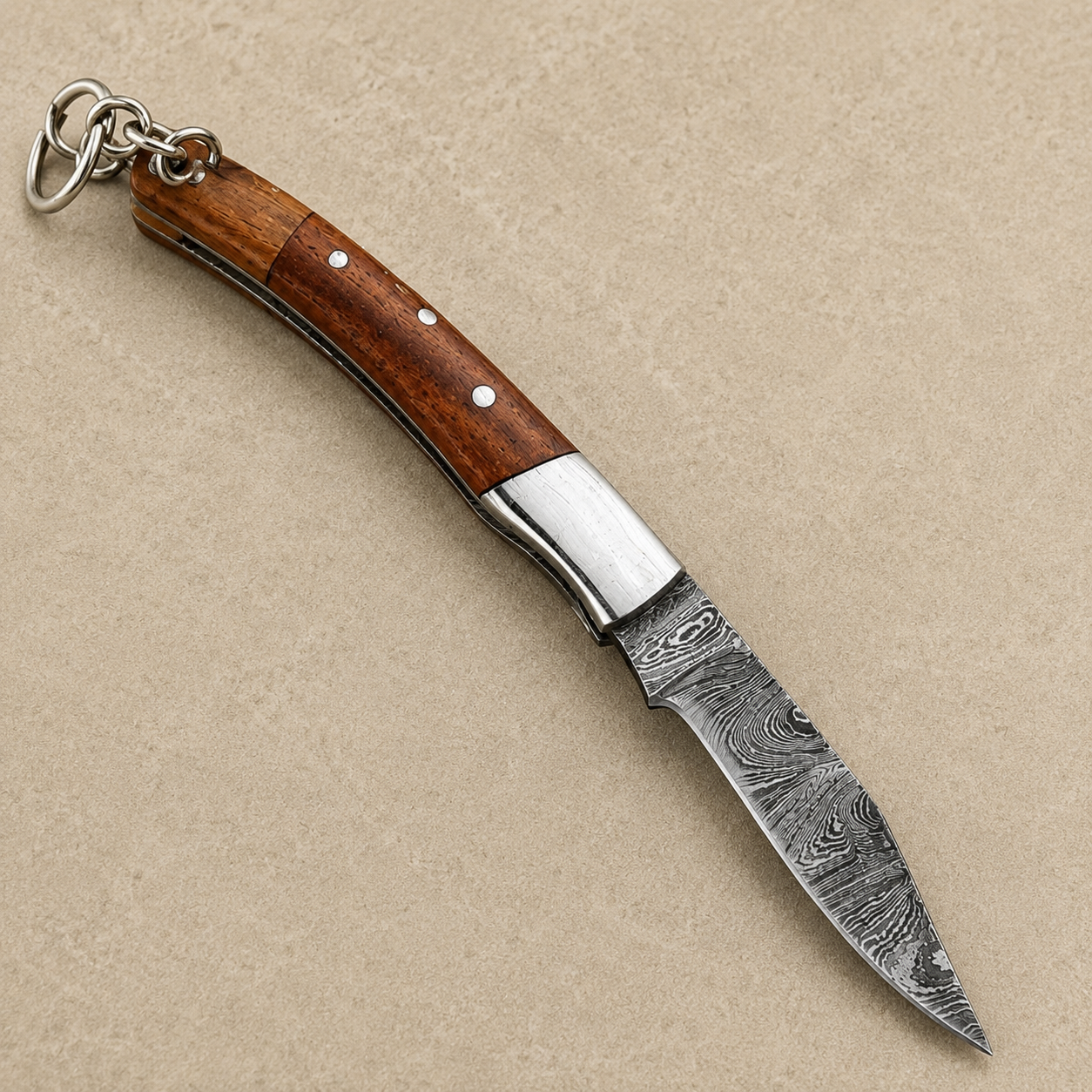 Hand Forged Damascus Steel Outdoor Folding Pocket Knife – 3” Compact Pocket Knife with Wood & Steel Handle