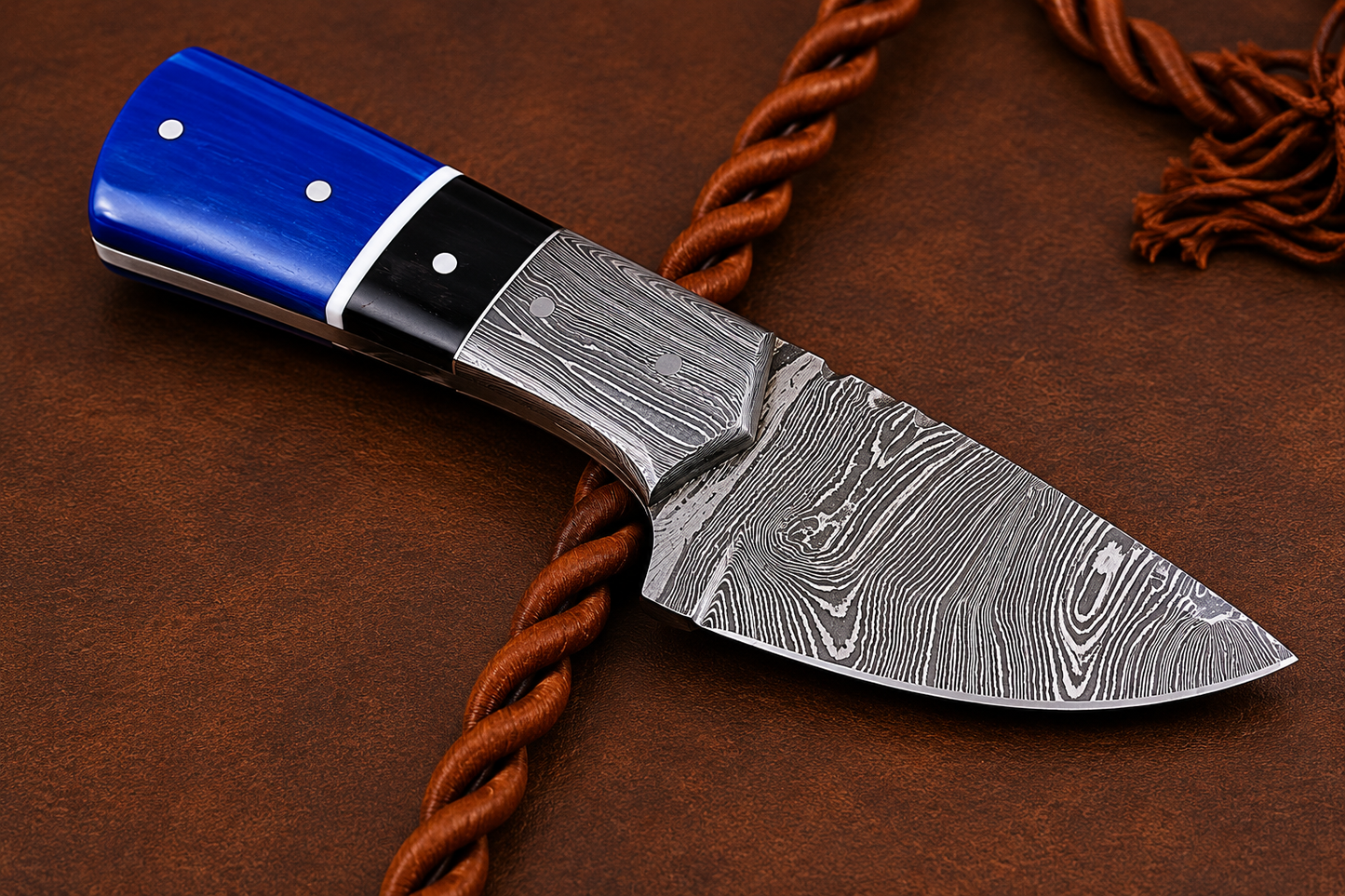 Damascus Steel Knife – 512 Layer Hand Forged Blade with Buffalo Horn, Resin & Damascus Bolster Handle