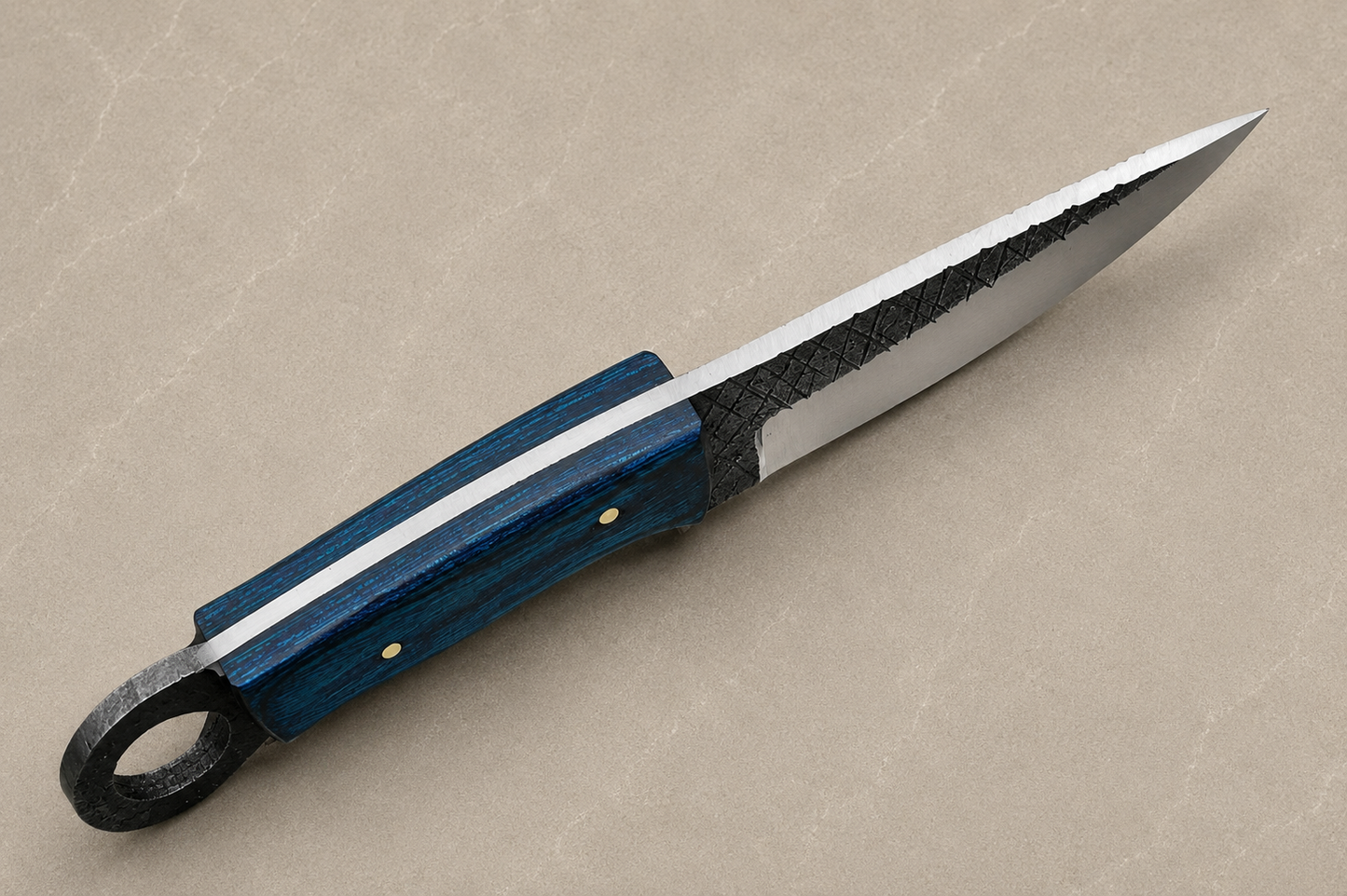 Timber Trail Carbon Steel Knife – Hand Forged Blade with Stained Wood Handle & Leather Sheath