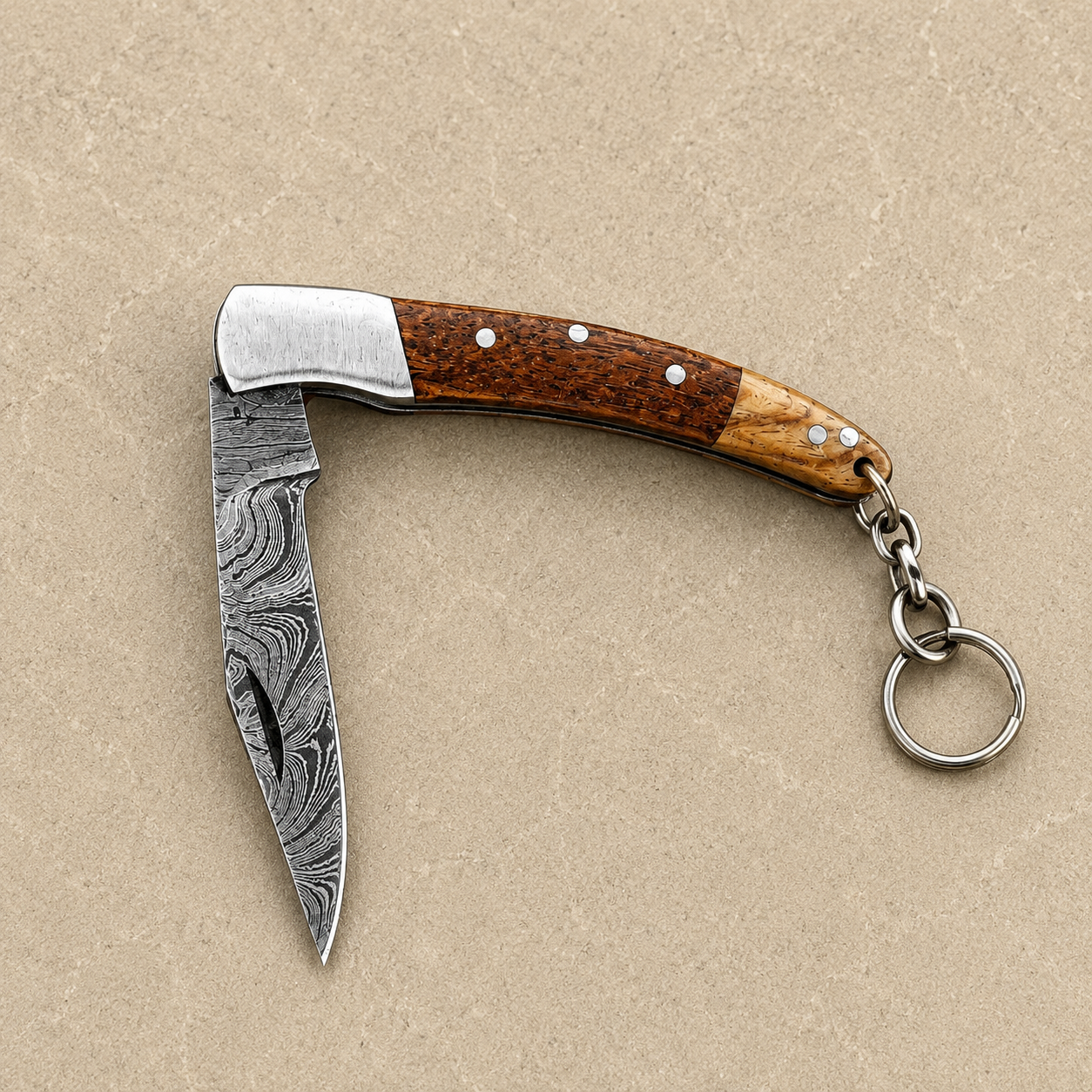 Hand Forged Damascus Steel Outdoor Folding Pocket Knife – 3” Compact Pocket Knife with Wood & Steel Handle
