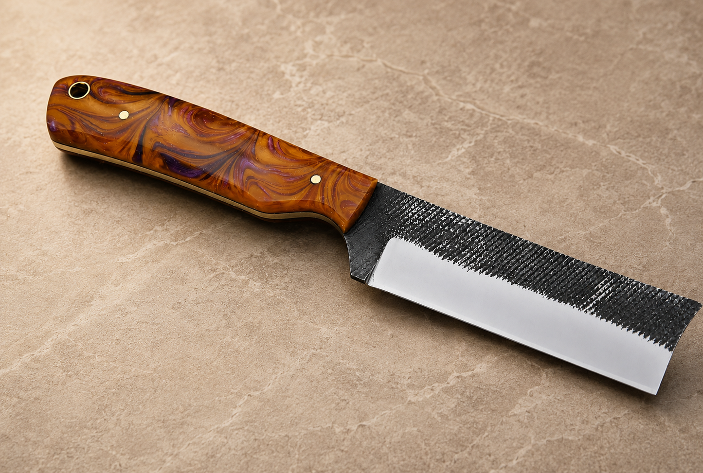 Premium Hand-Forged Railroad Steel Bull Cutter Knife Leather Sheath Included