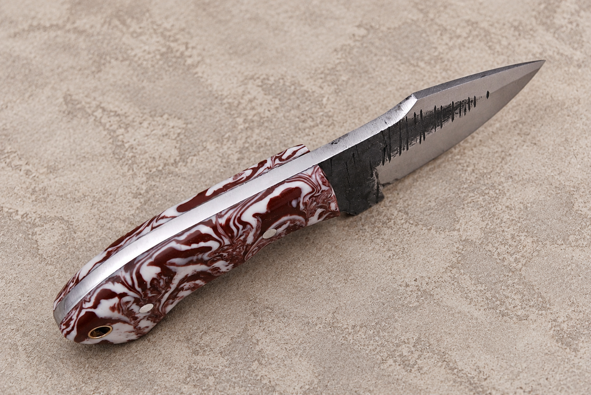 Hand Forged High Carbon Steel Utility Knife with Resin Handle & Leather Sheath