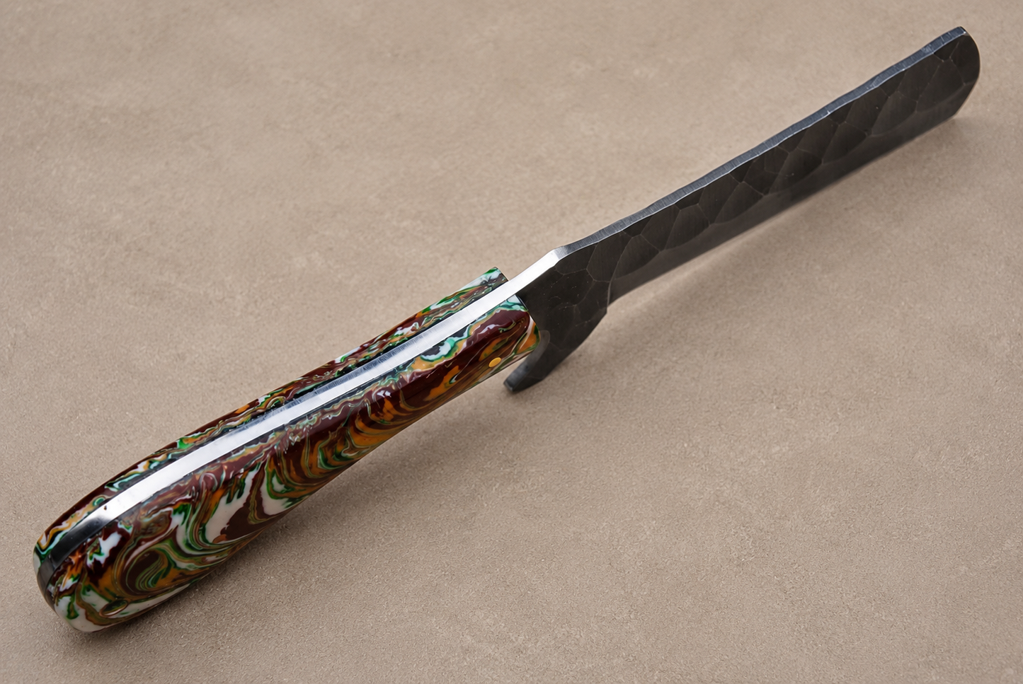Hand Forged Fixed Blade Knife – Handmade Railroad Steel Knife with Resin Handle & Leather Sheath