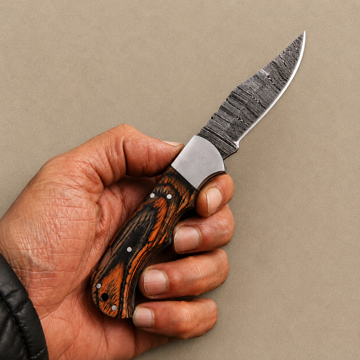 Artisan Damascus Steel Outdoor Folding Pocket Knife – Brown Pukka Wood Handle | Steel Bolster | Classic Back Lock