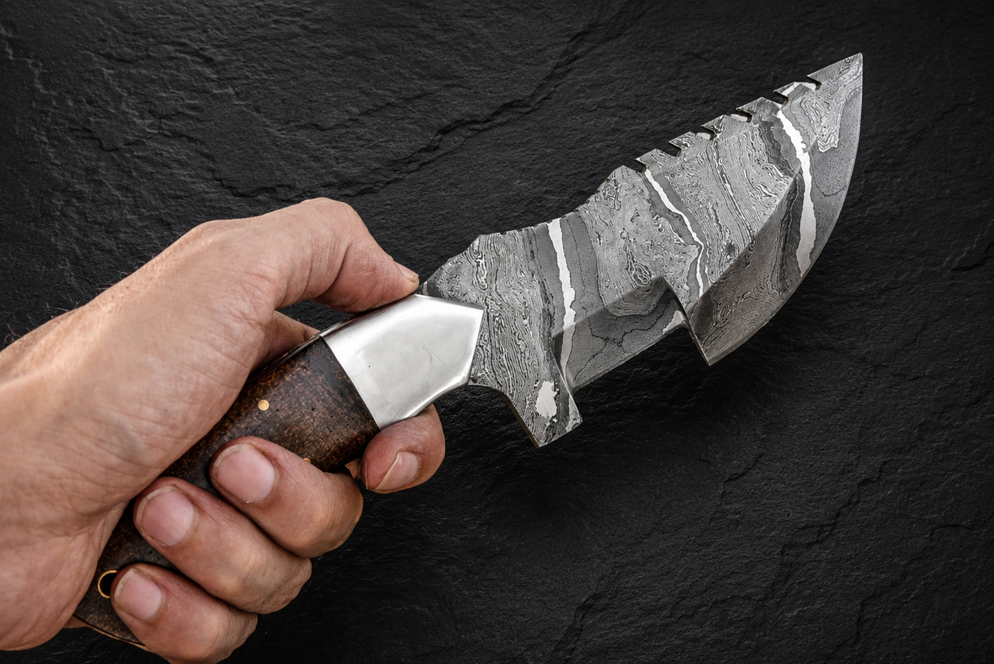 Summit Track Damascus Steel Utility Knife – 512 Layer Hand Forged Fixed Blade with Micarta Handle & Leather Sheath