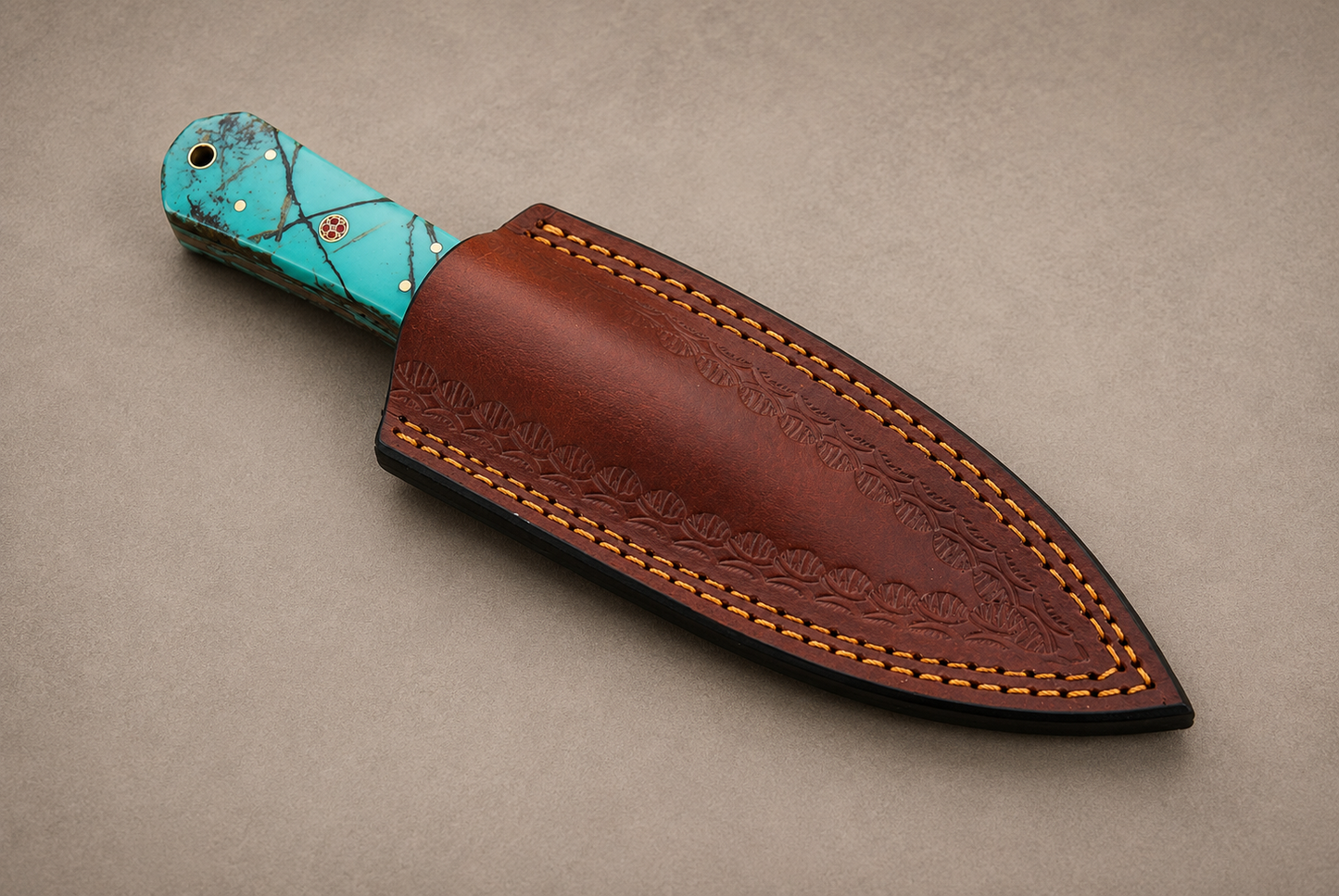 Copper Forge Damascus Steel Knife – 512 Layer Hand Forged Blade with Resin Handle & Leather Sheath