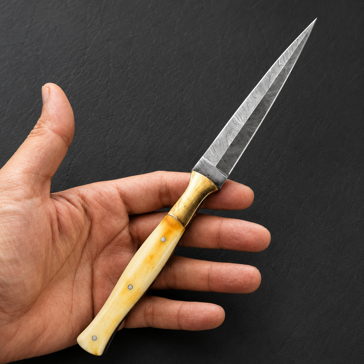 Legacy Damascus Steel Knife – 512 Layer Hand Forged Blade with Camel Bone, Brass Bolster & Leather Sheath