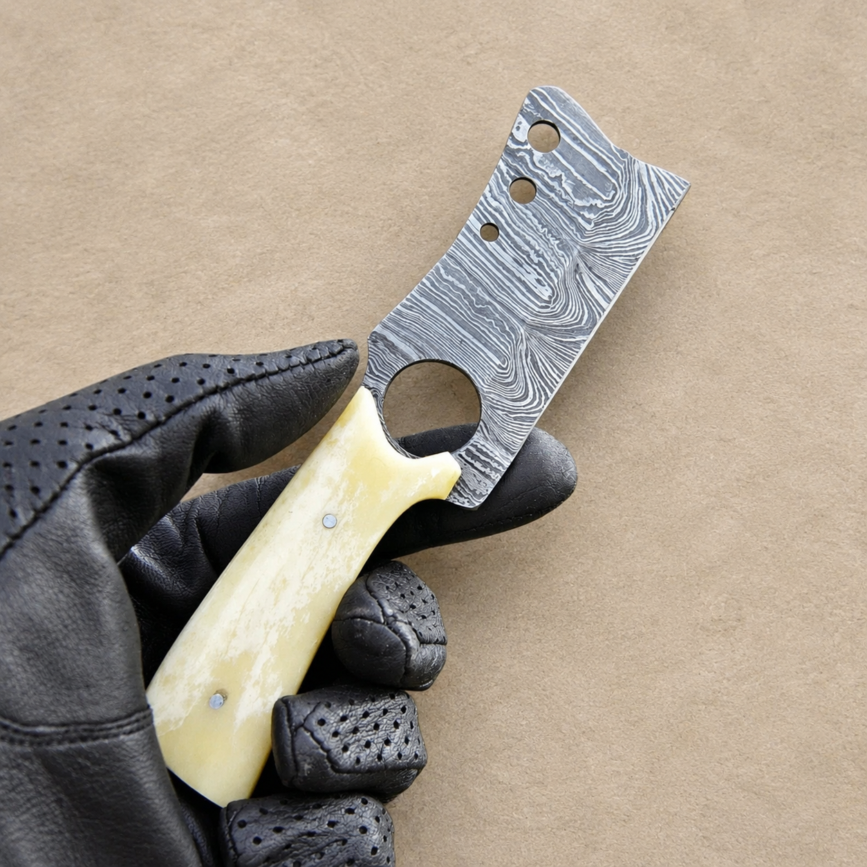 Hand Forged Damascus Steel Mini Utility Knife with Camel Bone Handle