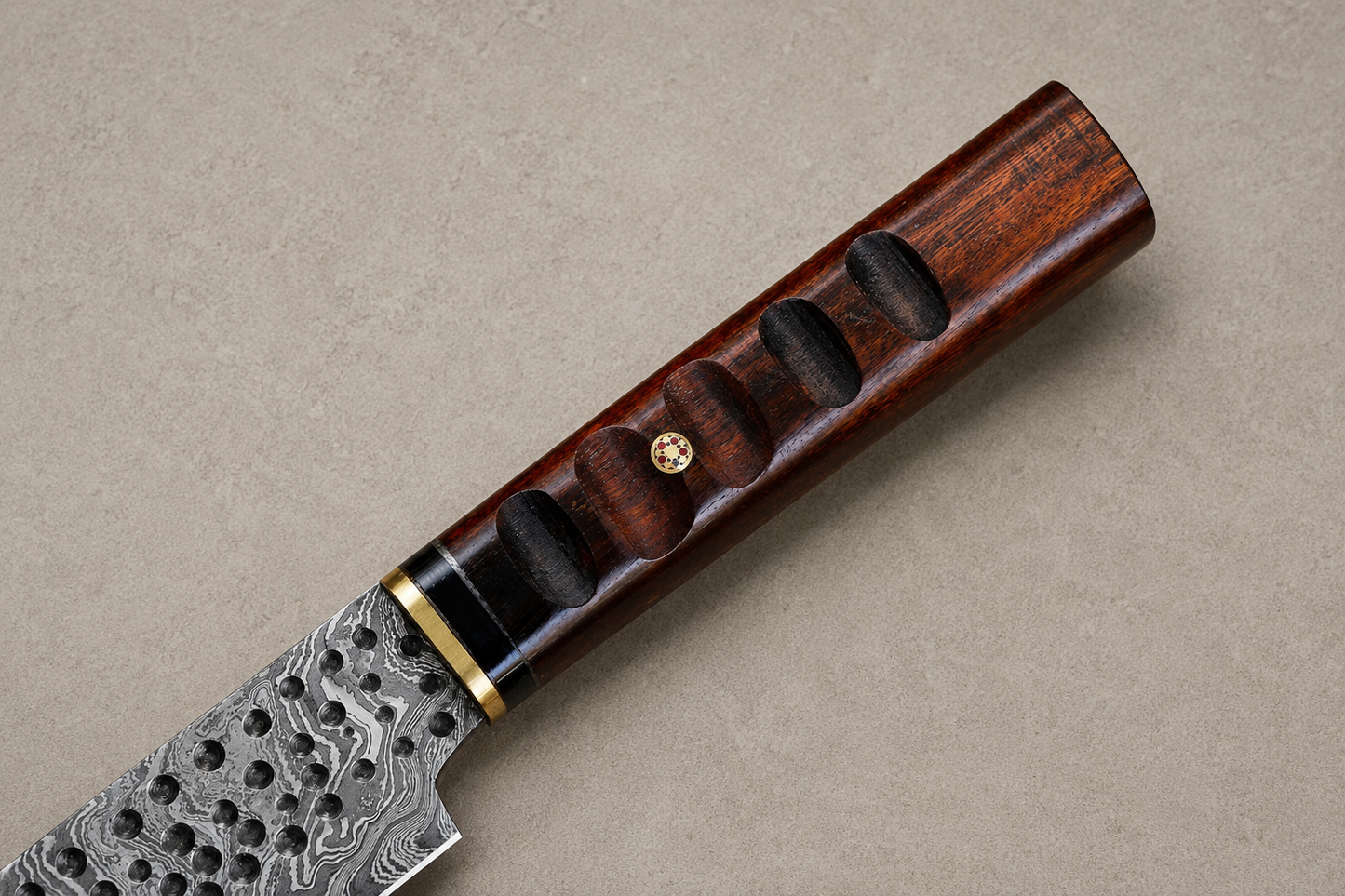 Frostwood Damascus Tanto Chef Knife – 512 Layer Hand Forged Kitchen Knife with Frost Wood Handle, Brass Guard