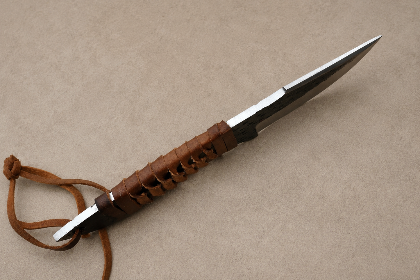 Hand Forged Railroad Spike Carbon Steel Utility Knife with Leather Handle