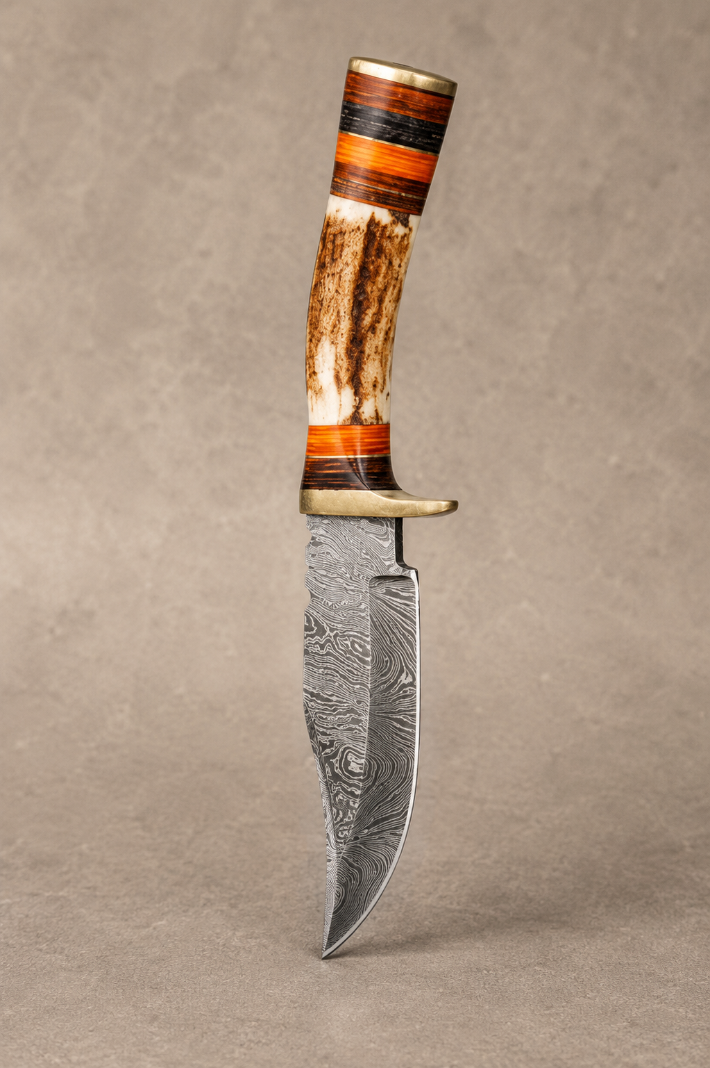 Heritage Stag Damascus Steel Knife – 512 Layer Hand Forged Blade with Stag Handle & Leather Sheath