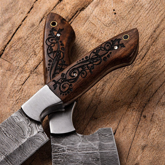 Hand Forged Damascus Steel Chef Knife Set – 2 Piece Kitchen Knife Set with Wood & Steel Bolster Handles (512 Layers)