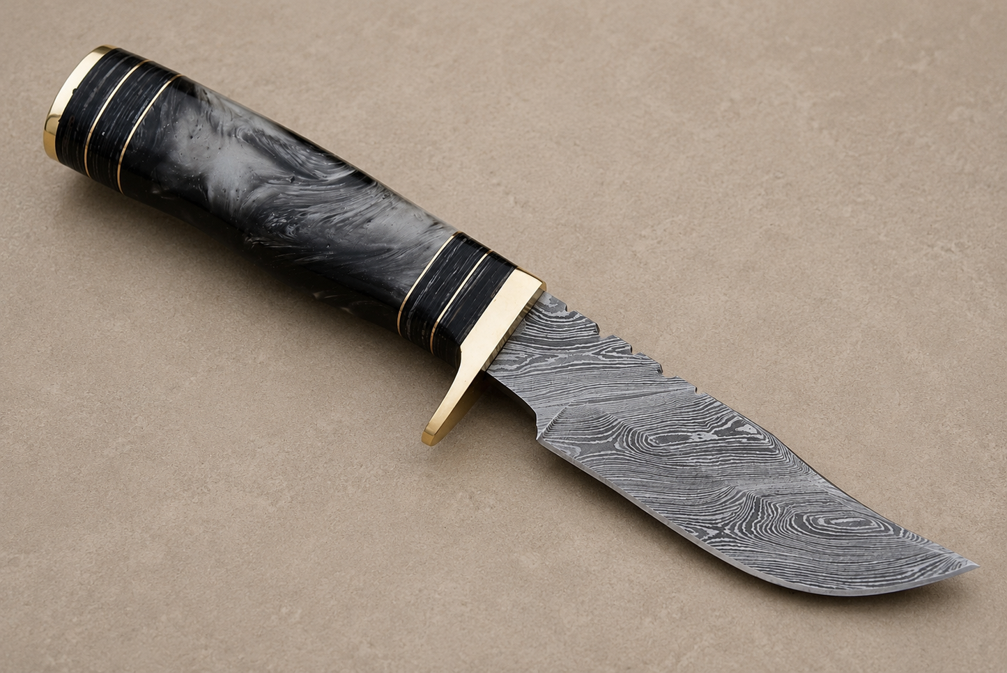 Forge Crest Damascus Steel Utility Knife – 512 Layer Hand Forged Blade with Resin Handle, Brass Guard & Leather Sheath