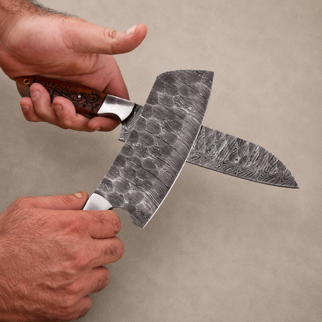 Hand Forged Damascus Steel Chef Knife Set – 2 Piece Kitchen Knife Set with Wood & Steel Bolster Handles (512 Layers)