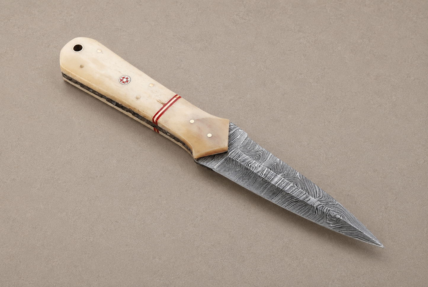 Desert Legacy Damascus Steel Knife – 512 Layer Hand Forged Blade with Camel Bone Handle & Leather Sheath