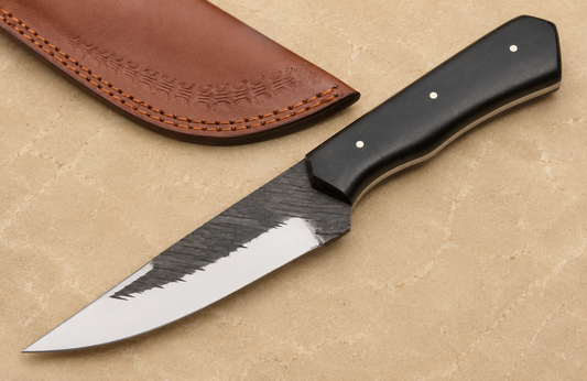 Horn Crest High Carbon Steel Utility Knife – Hand Forged Fixed Blade with Horn Handle & Leather Sheath