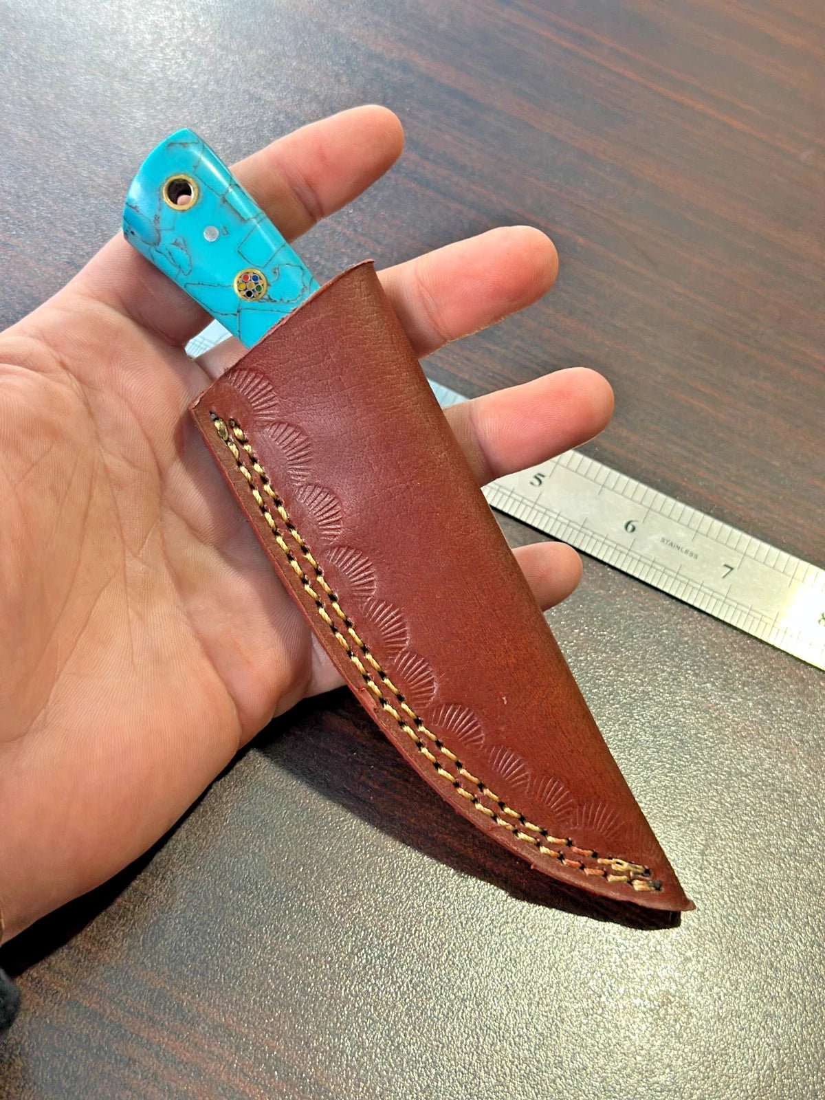 Handmade D2 Steel Fixed Blade Knife – Mirror Polished Blade Resin Handle | Leather Sheath Included