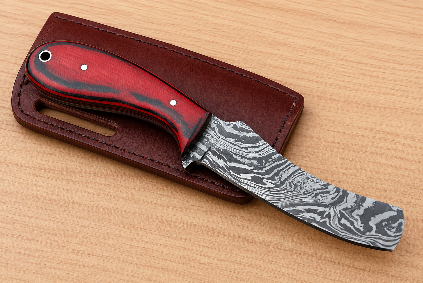Hand Forged 512-Layer Damascus Steel Knife – Artisan Wood Handle Fixed Blade with Leather Sheath