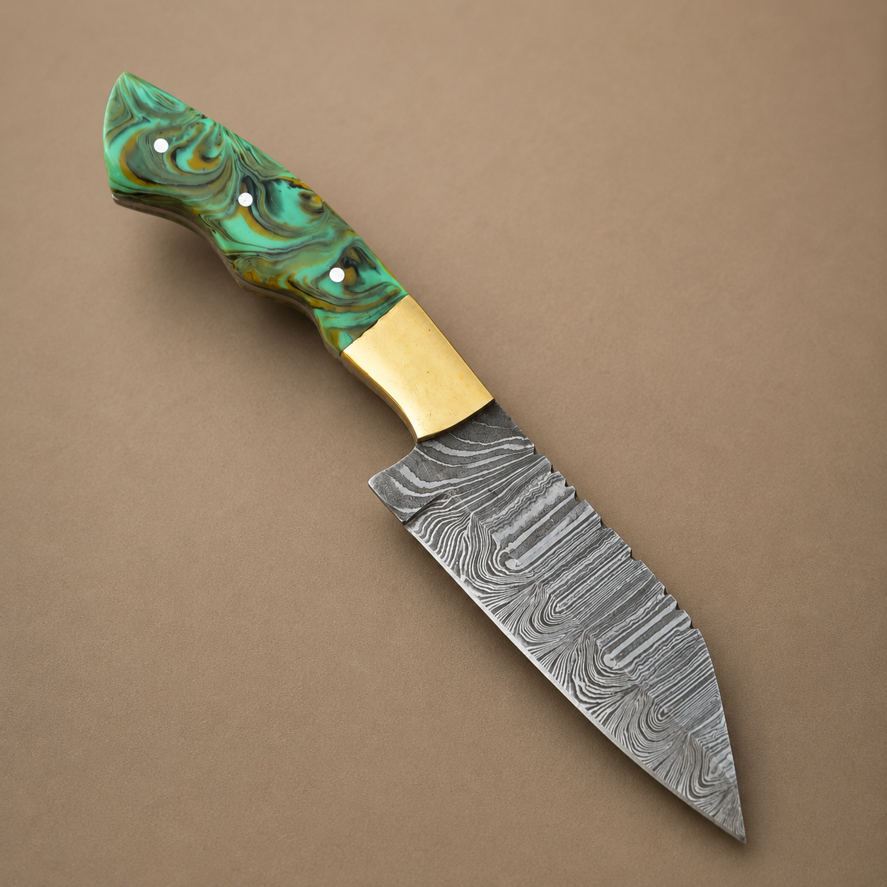 Ember Forge Damascus Knife– 512 Layer Hand Forged Steel with Resin Handle & Leather Sheath