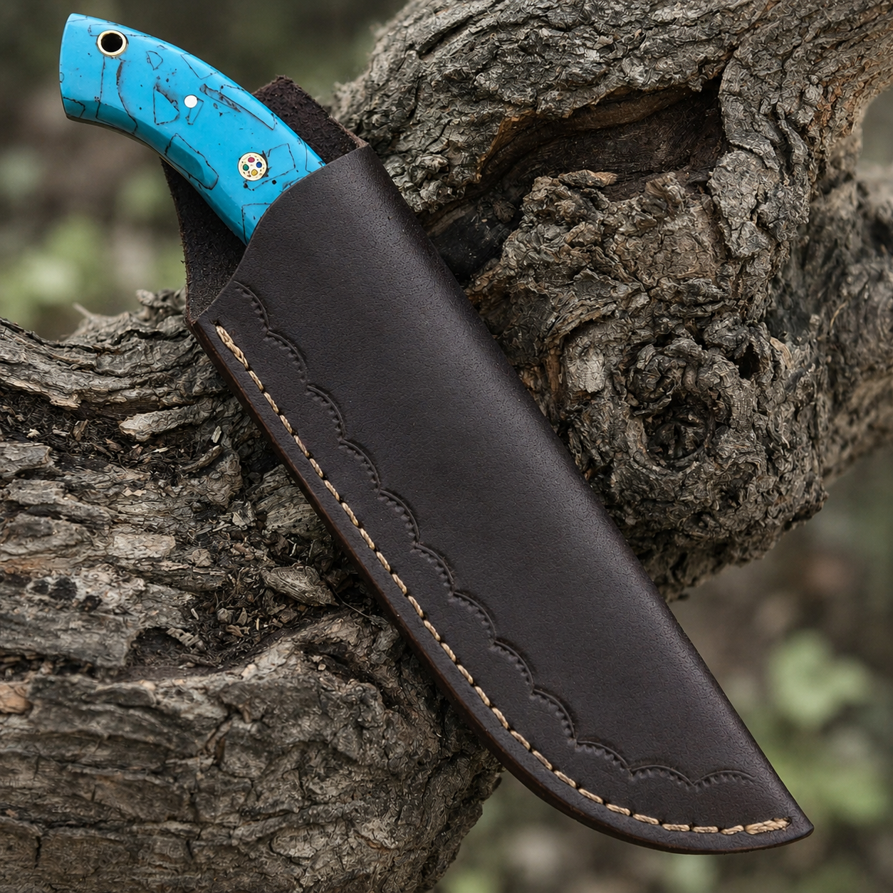 Handmade Damascus Steel Tanto Style Utility Knife – Hand Forged Premium EDC with Leather Sheath