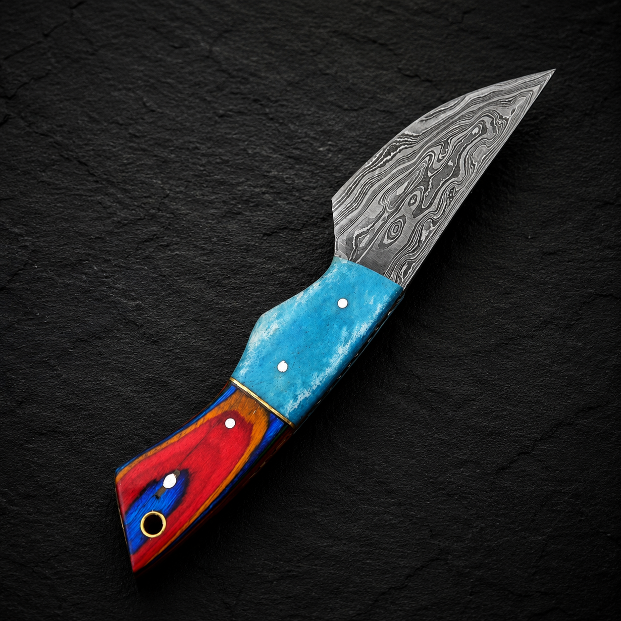 Heritage Blend Damascus Steel Utility Knife – 512 Layer Hand Forged Fixed Blade with Camel Bone & Wood Handle, Leather Sheath