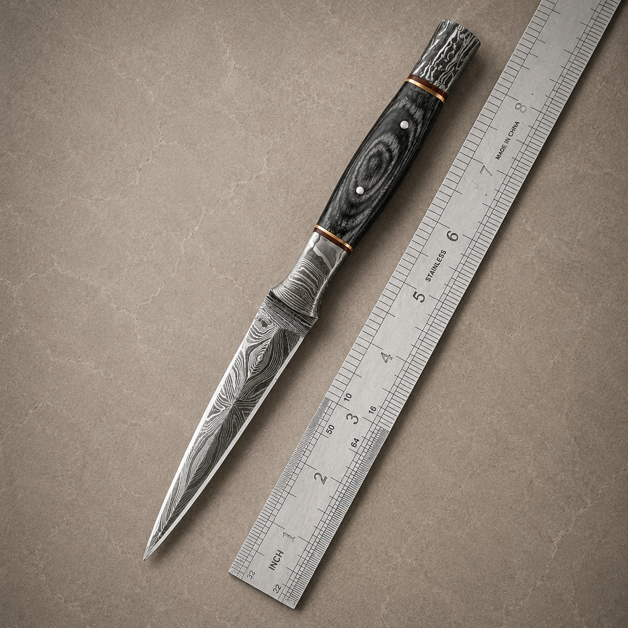 Twist Forge Damascus Steel Knife – 512 Layer Hand Forged Blade with Stained Wood Handle & Leather Sheath