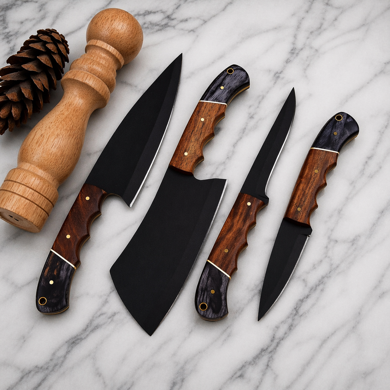Premium Handmade High Carbon Steel Chef Knife Kitchen Set – Full Tang Wooden Handle