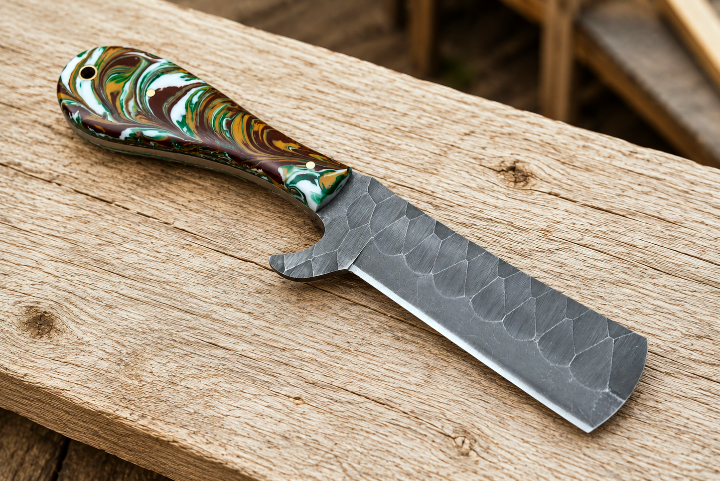 Hand Forged Fixed Blade Knife – Handmade Railroad Steel Knife with Resin Handle & Leather Sheath