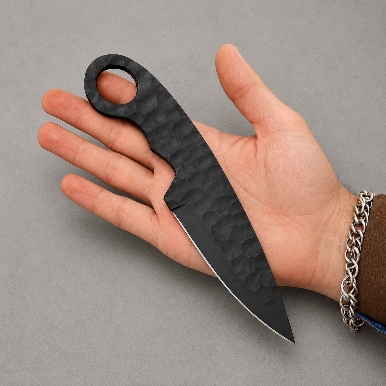 Diamond Forge J2 Steel Knife – Powder Coated Fixed Blade with Leather Sheath