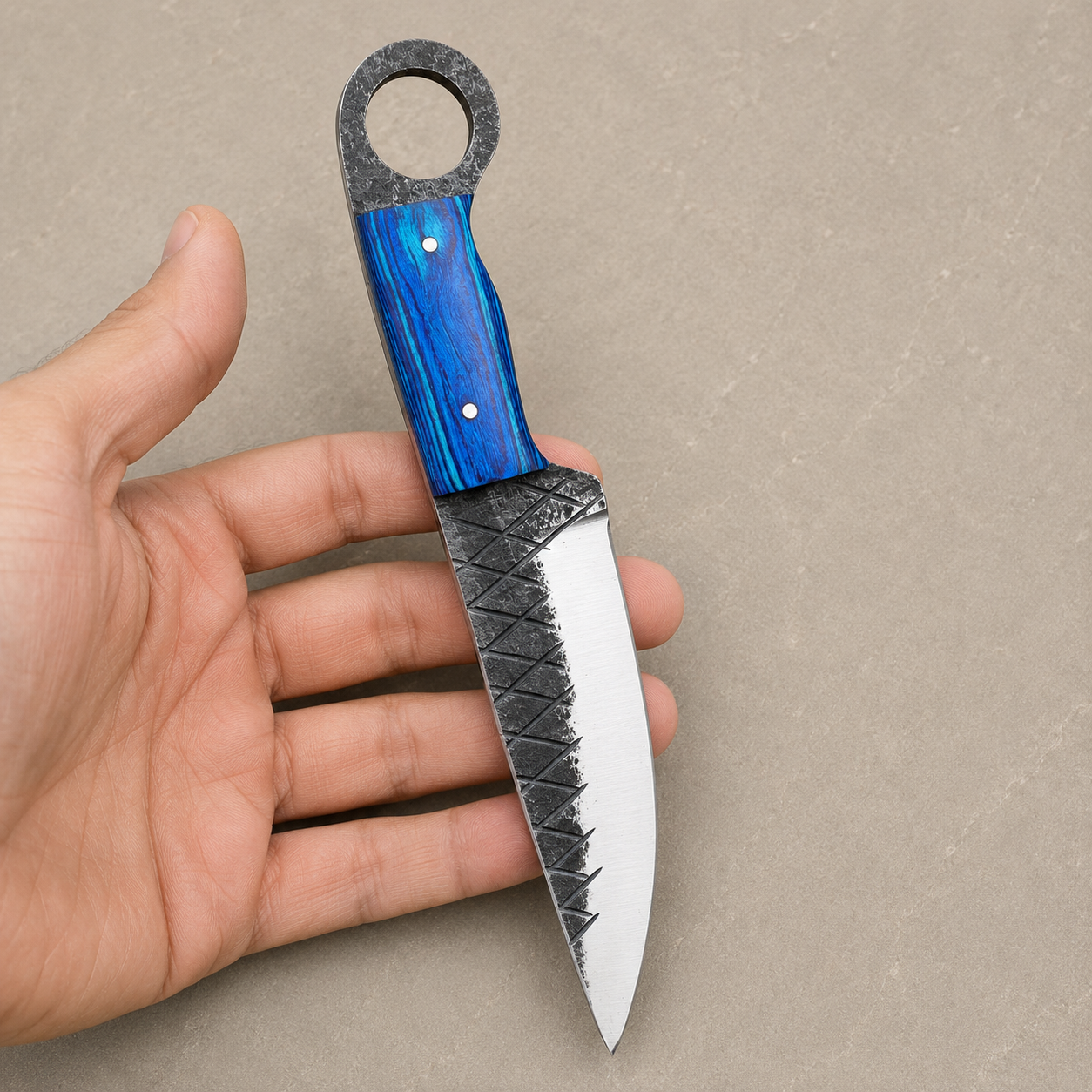 Timber Trail Carbon Steel Knife – Hand Forged Blade with Stained Wood Handle & Leather Sheath