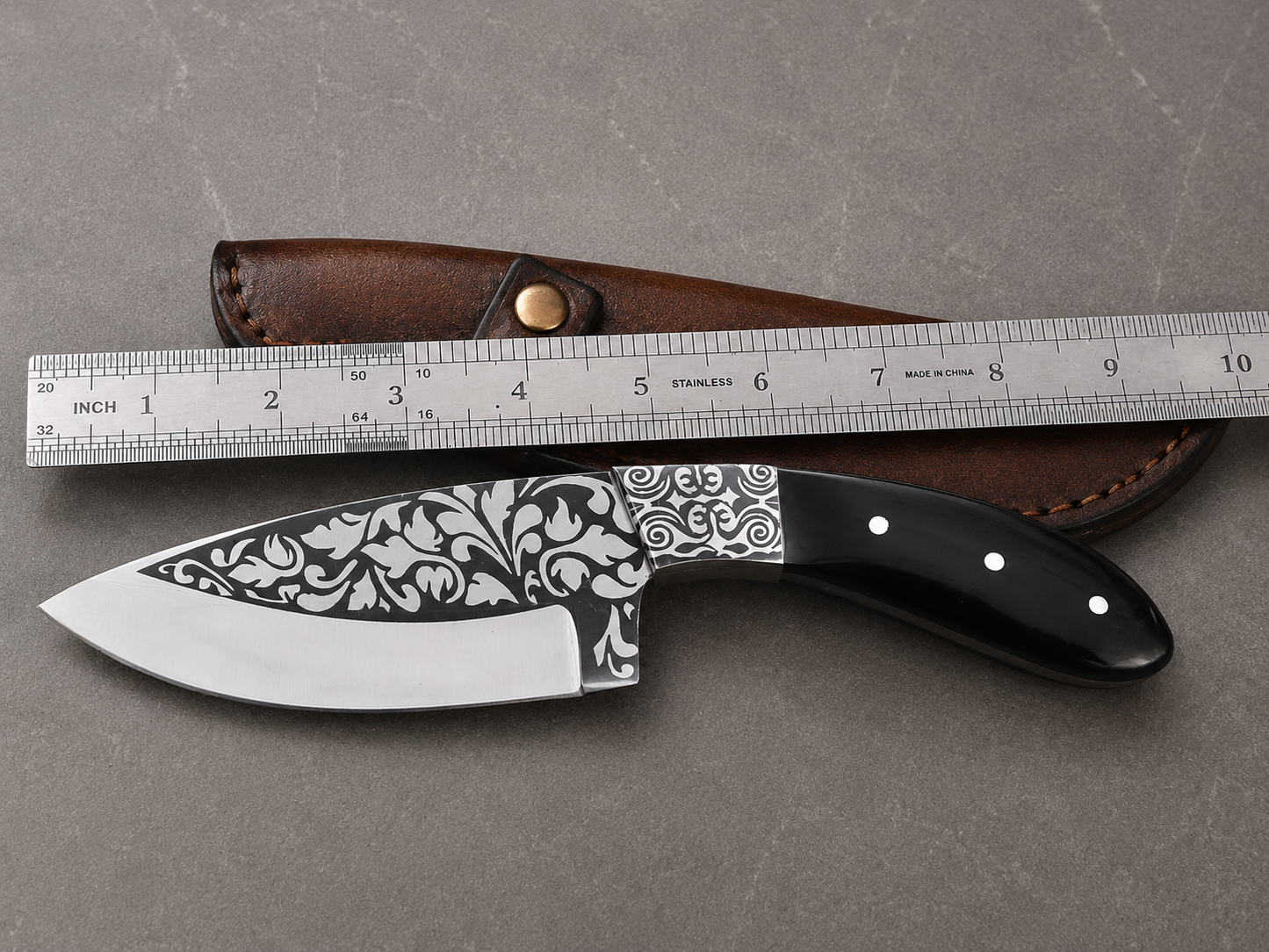 Frontier D2 Steel Knife – Hand Forged High Polish Fixed Blade with Leather Sheath