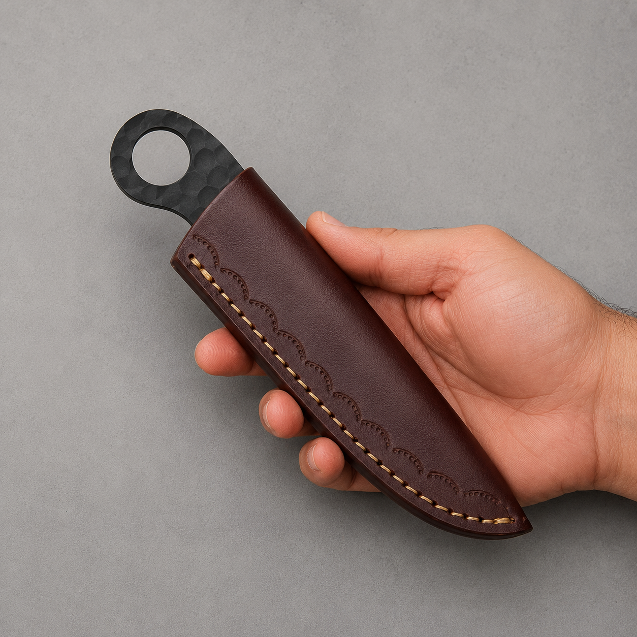 Diamond Forge J2 Steel Knife – Powder Coated Fixed Blade with Leather Sheath