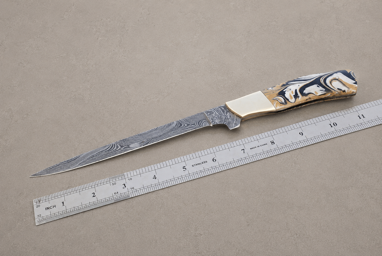 Chef's Heritage Damascus Fillet Knife – 512 Layer Hand Forged Blade with Resin Handle & Brass Bolster