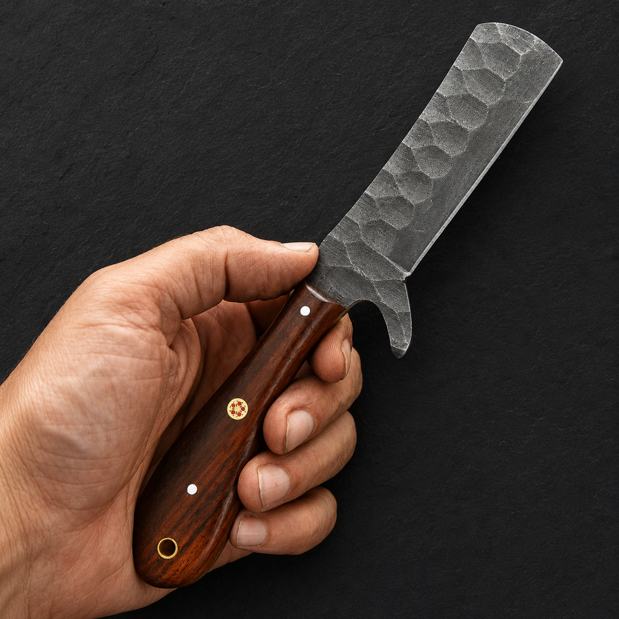 Hand Forged Railroad Steel Fixed Blade Knife with Wood Handle & Engraved Leather Sheath