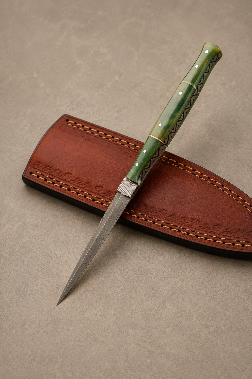 Desert Heritage Damascus Steel Knife – 512 Layer Hand Forged Blade with Camel Bone Handle & Leather Sheath