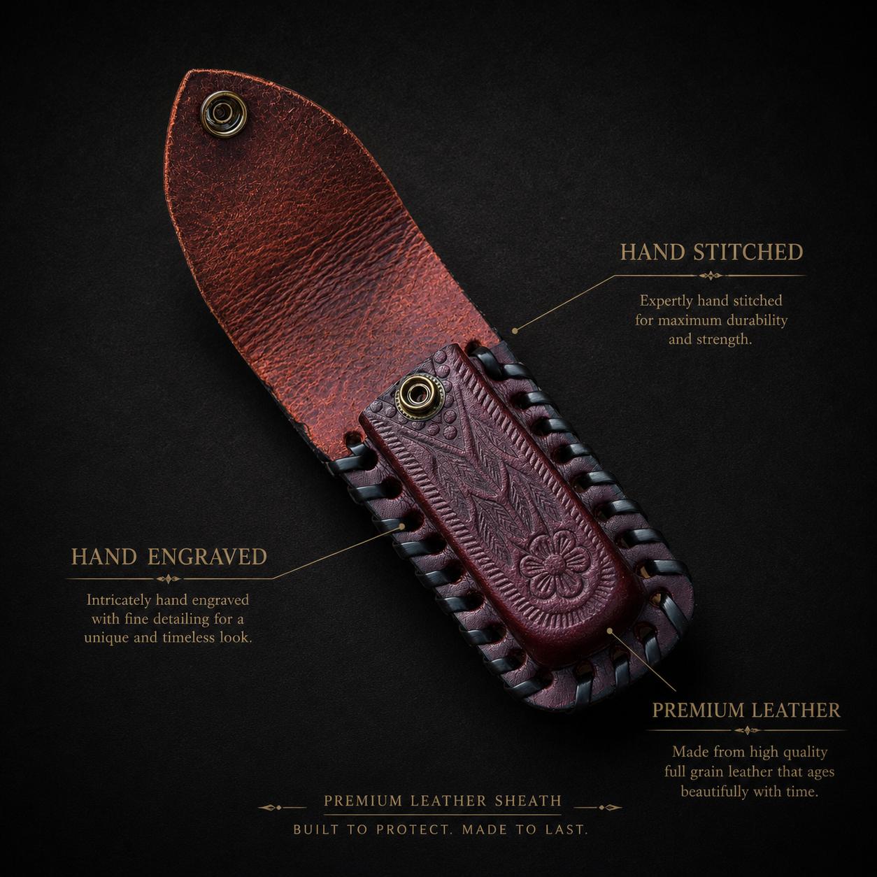 Handmade Leather Folding Knife Sheath – Hand Engraved Folding Pocket Knife Holder 5.5 Inch Universal Cover
