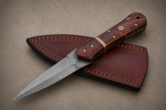 Timber Forge Damascus Steel Knife – 512 Layer Hand Forged Blade with Wood Handle & Leather Sheath