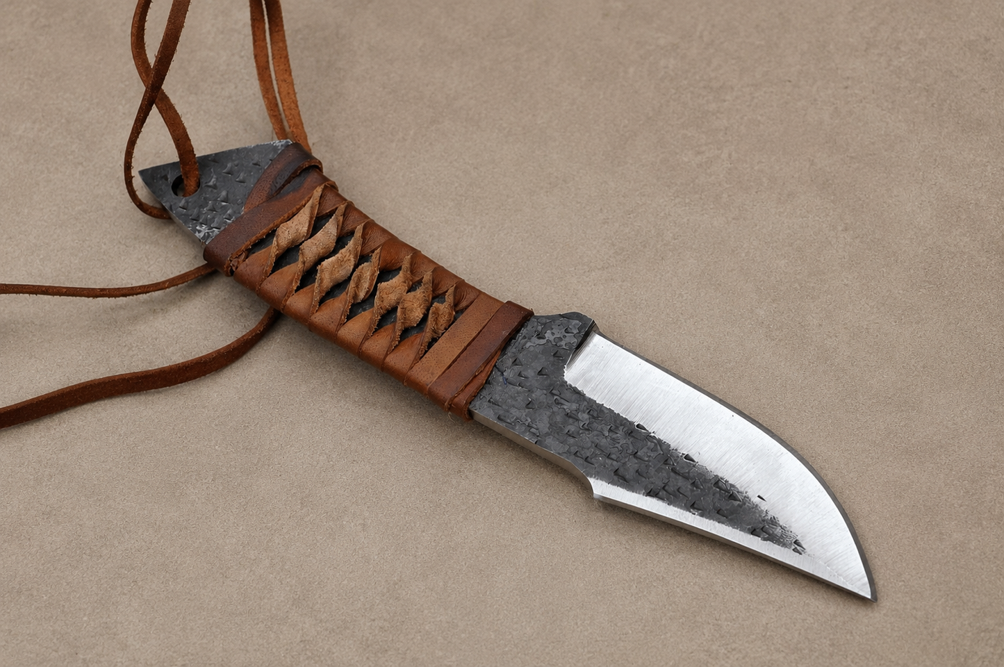 Hand Forged Railroad Spike Carbon Steel Utility Knife with Leather Handle