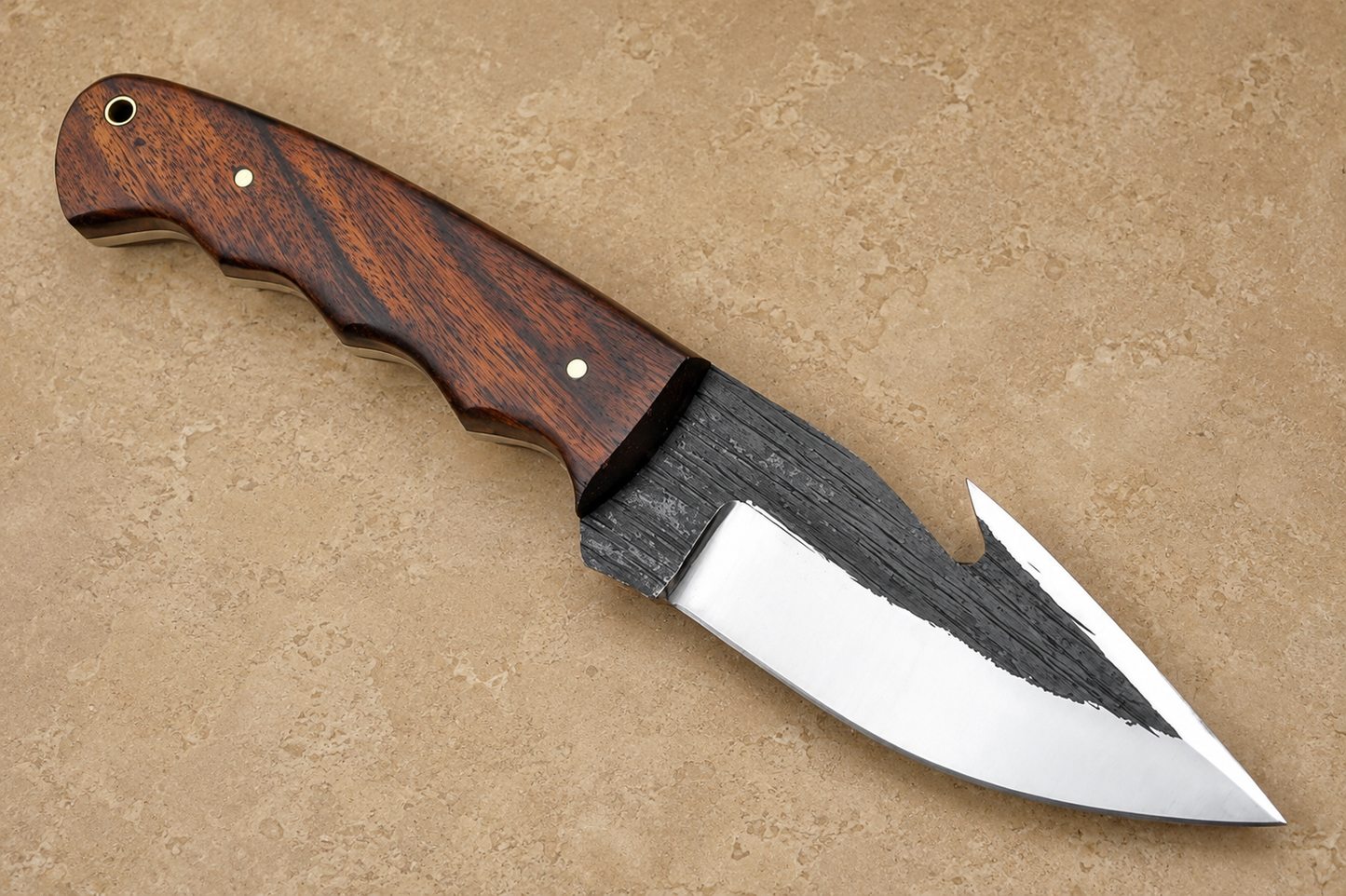 Rosewood Forge High Carbon Steel Utility Knife – Hand Forged Fixed Blade with Rose Wood Handle & Leather Sheath