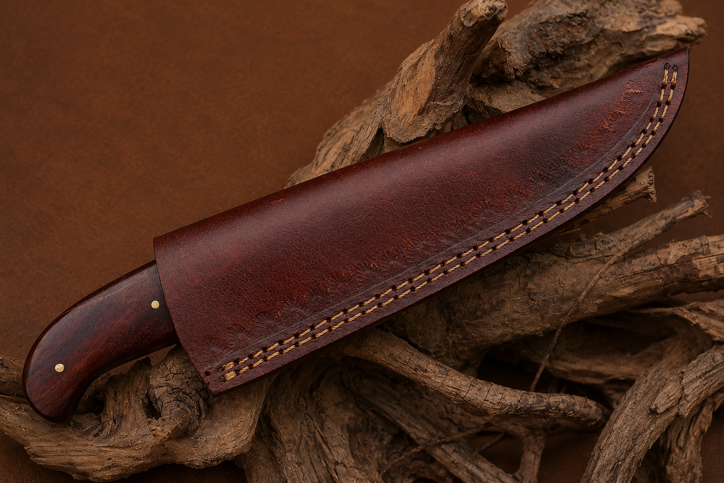 Signature Damascus Steel Tanto Knife – 512 Layer Hand Forged Blade with Wood Handle & Leather Sheath
