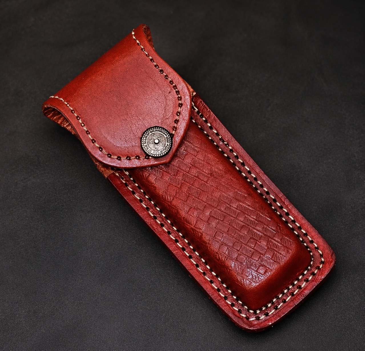 Handmade Cowhide Leather Sheath for 5 Inch Folding Knife – Engraved EDC Tool Holder