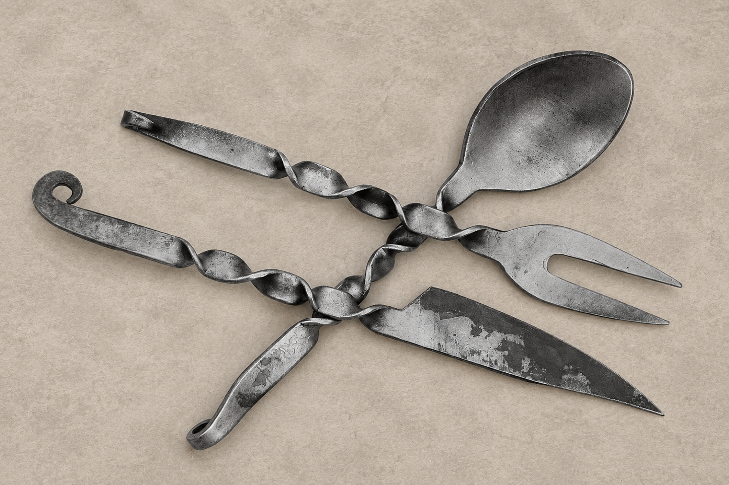 Hand Forged Medieval Feasting Utensil Set with Leather Pouch (3 Pieces)