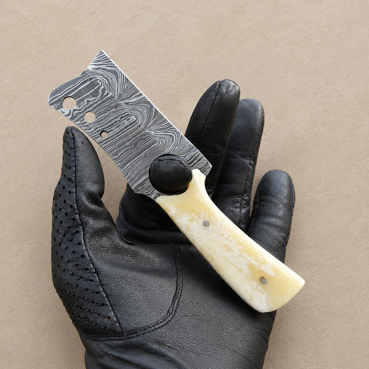 Hand Forged Damascus Steel Mini Utility Knife with Camel Bone Handle