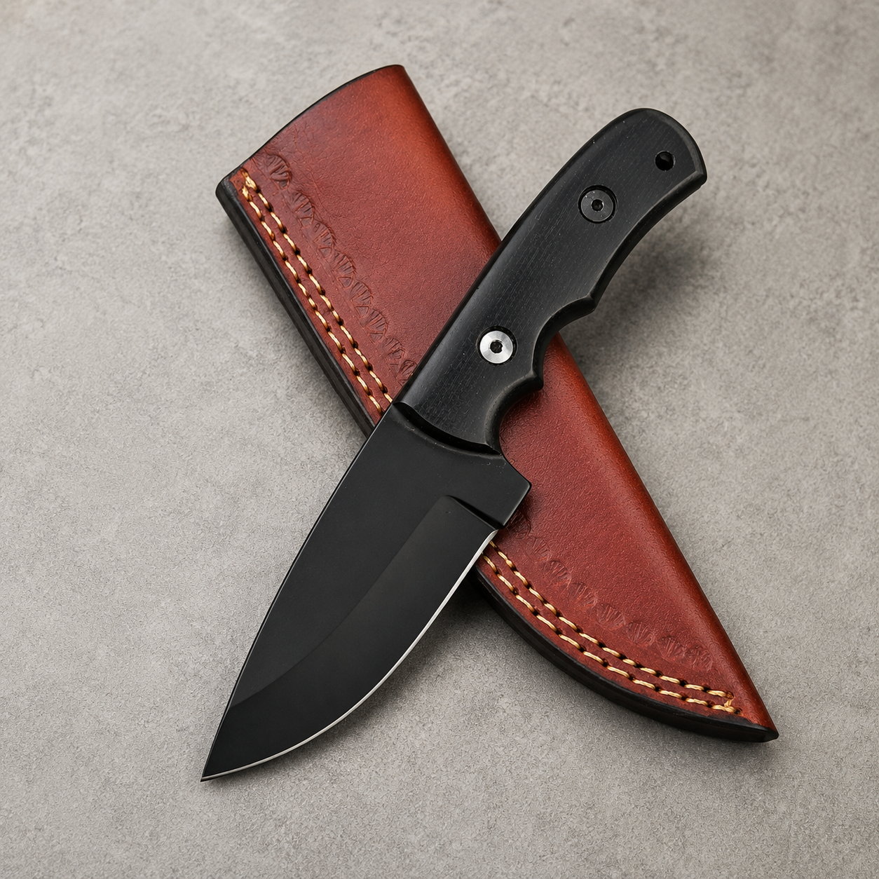 ForgeCraft 1095 Carbon Steel Knife – Black Micarta Handle & Leather Sheath