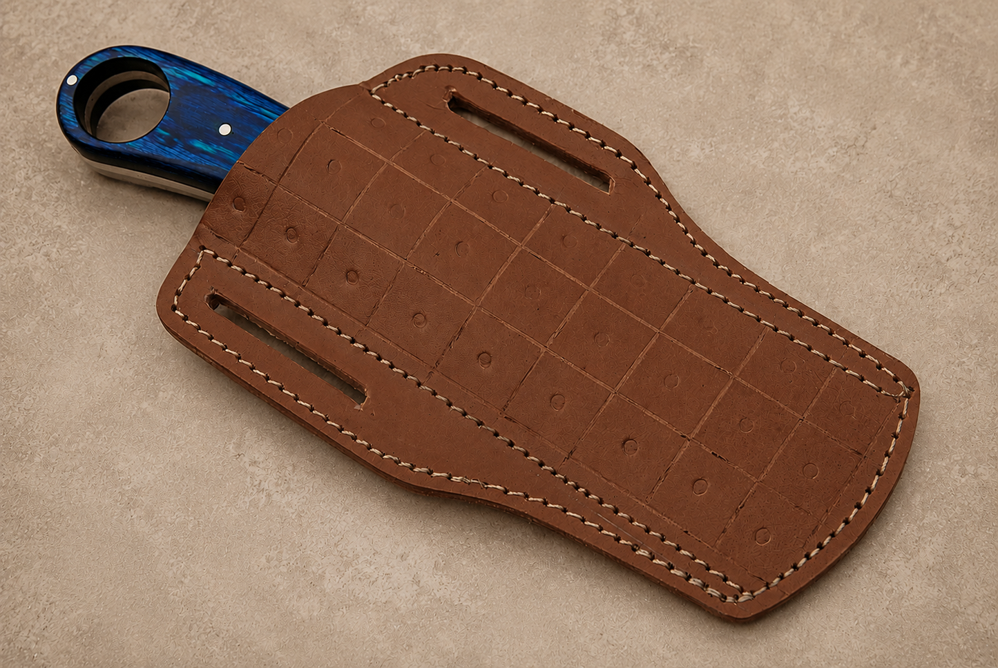 Prairie Forge Damascus Steel Utility Knife – Hand Forged Fixed Blade with Stained Wood Handle & Leather Sheath